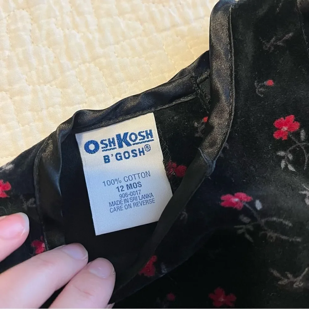 ✨ OshKosh B’Gosh Girl’s Black Velvet‎ Floral Dress 12 Months